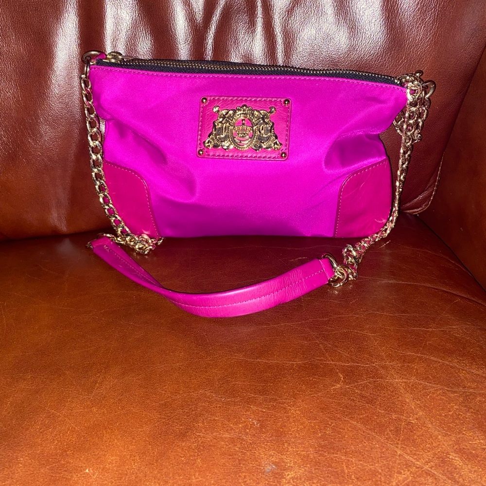 Juicy Couture Louisa Nylon Fuchsia Crossbody Bag with Gold Chain